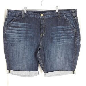 Lane Bryant Womens Plus sz 28 Denim Bermuda Shorts, Cuffed, blue jean, fade wash